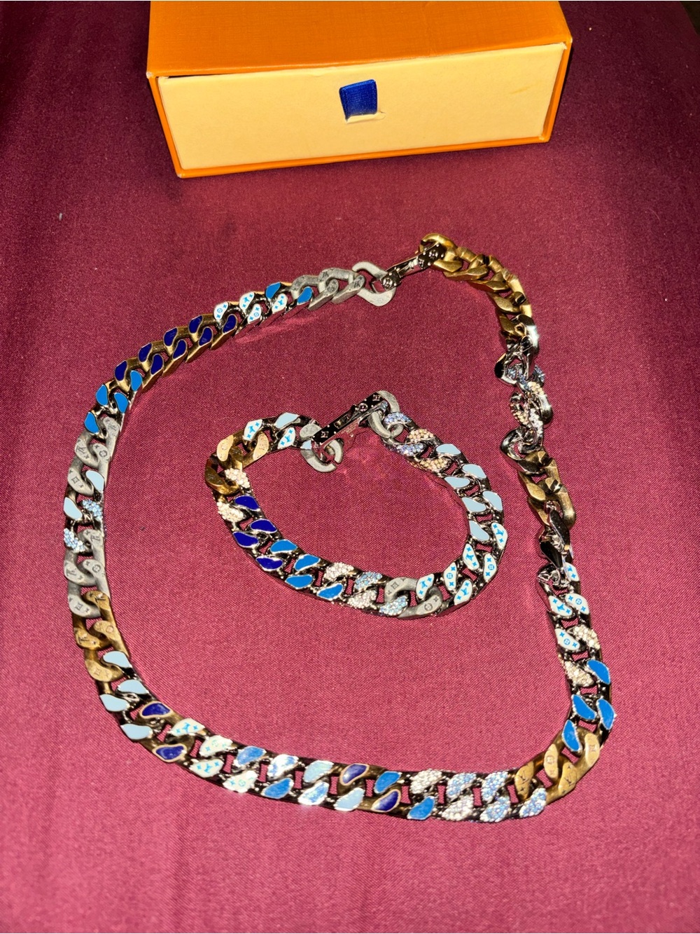 Louis Vuitton Multicolor Chain Necklace and Bracelet Set